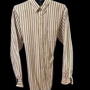 3/$20  Lands' End Men's Beige and Brown Striped Button-Down Shirt